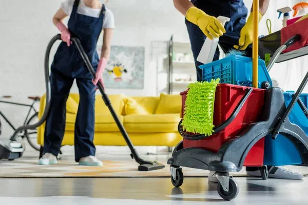 Residential or commercial space being cleaned by a janitorial crew