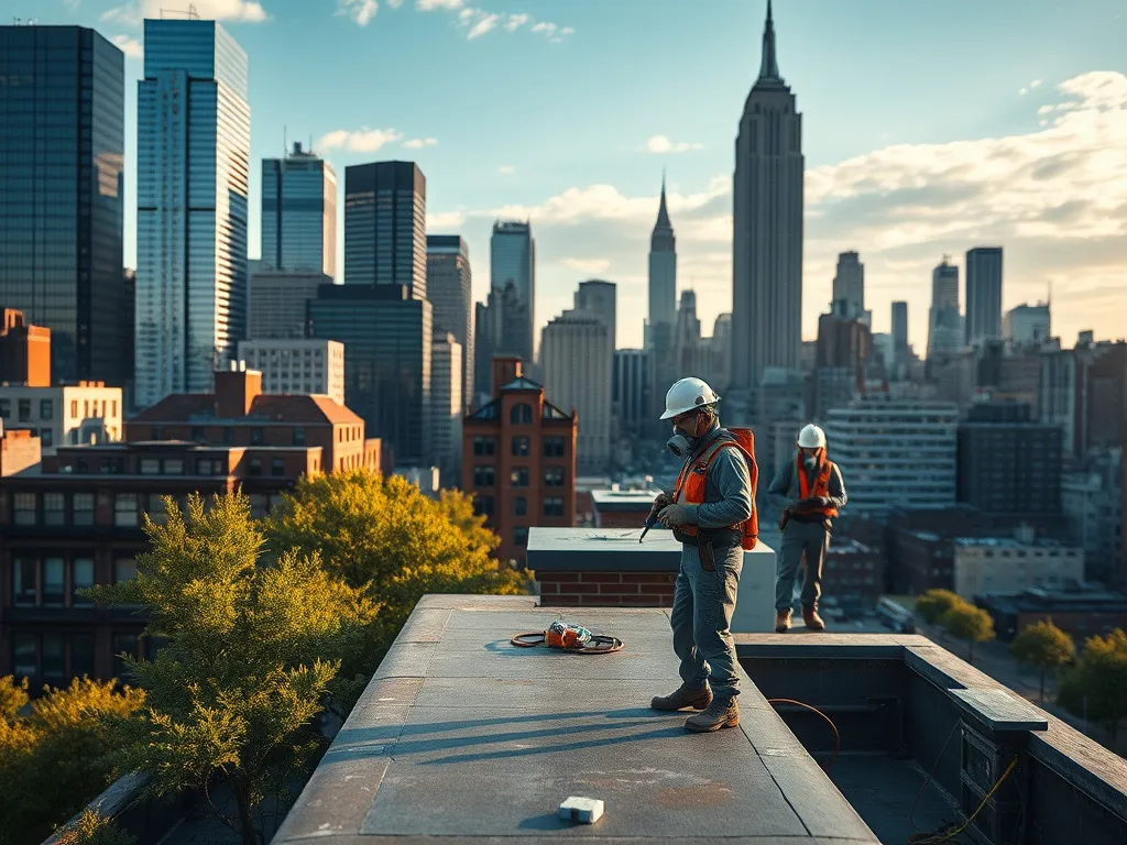 Workers performing professional asbestos, mold removal, lead abatement, and cleaning services in NYC home